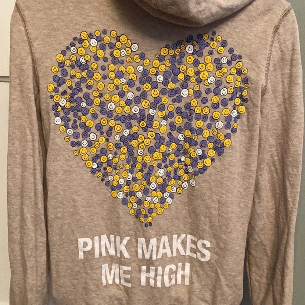 Vintage Victoria’s Secret PINK Small Tan Graphic Detail Full ZIP Thin Hoodie_3